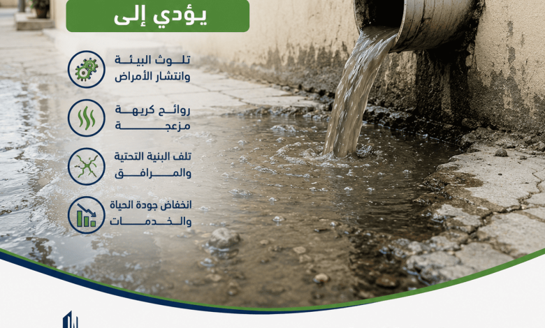 تسرب مياه الصرف الصحي يؤدي إلى